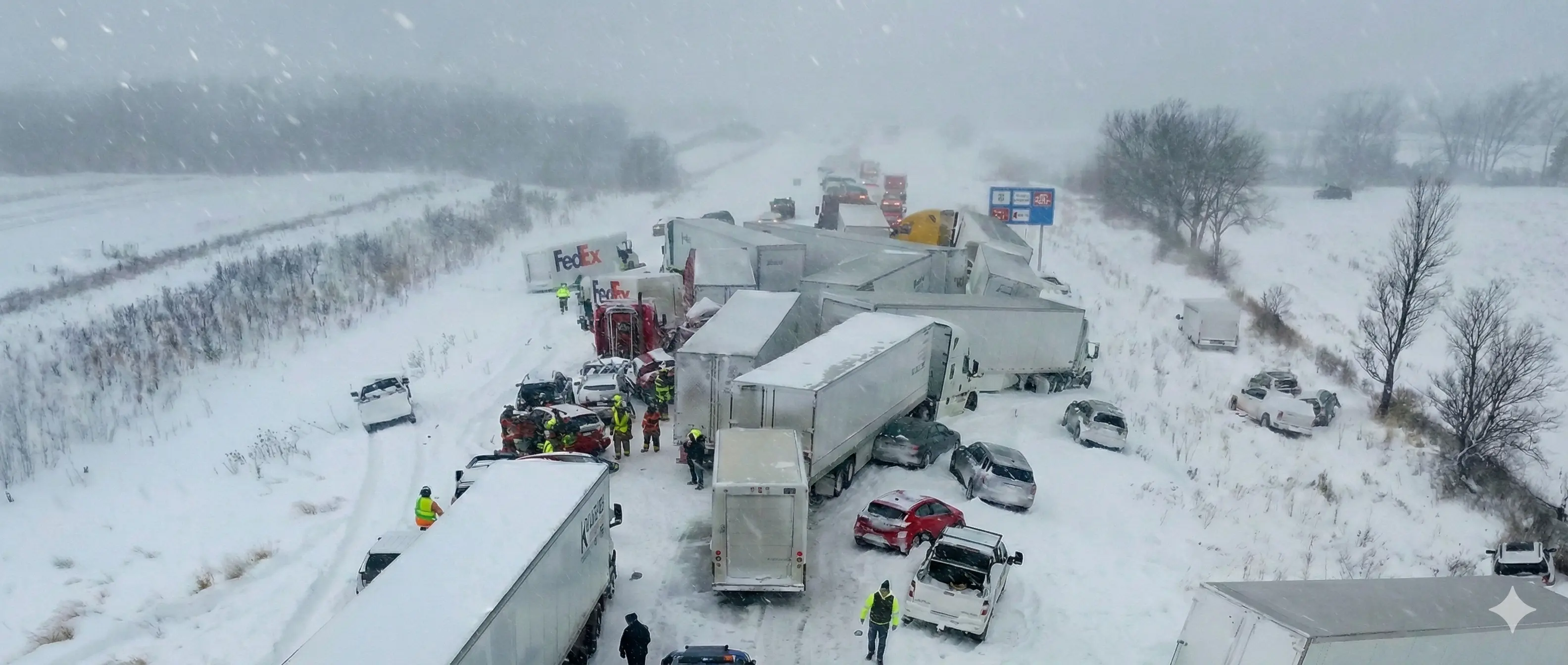 Winter road conditions - multi-vehicle pileup caused by weather